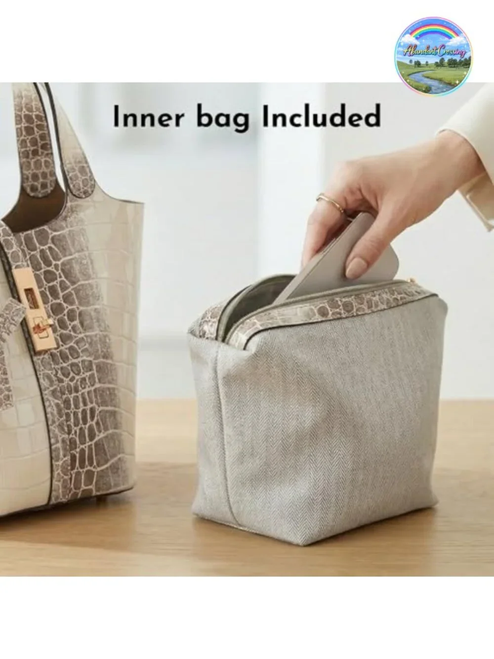Vegan Leather Bucket Purse Top Handle Handbag with Detachable Pouch